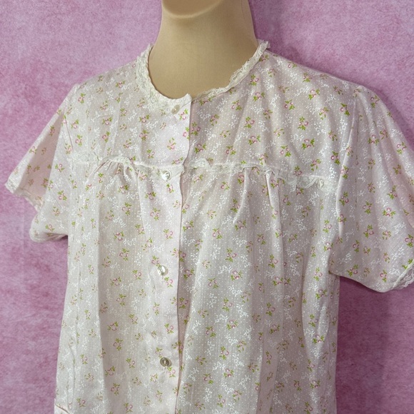 160. Vintage Floral Pajama Set Pink White Lace Trim Size M/L - Picture 2 of 10